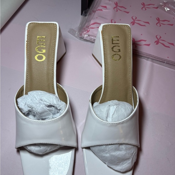 EGO White Open-Toe Mules with Gold Logo - Picture 1 of 7